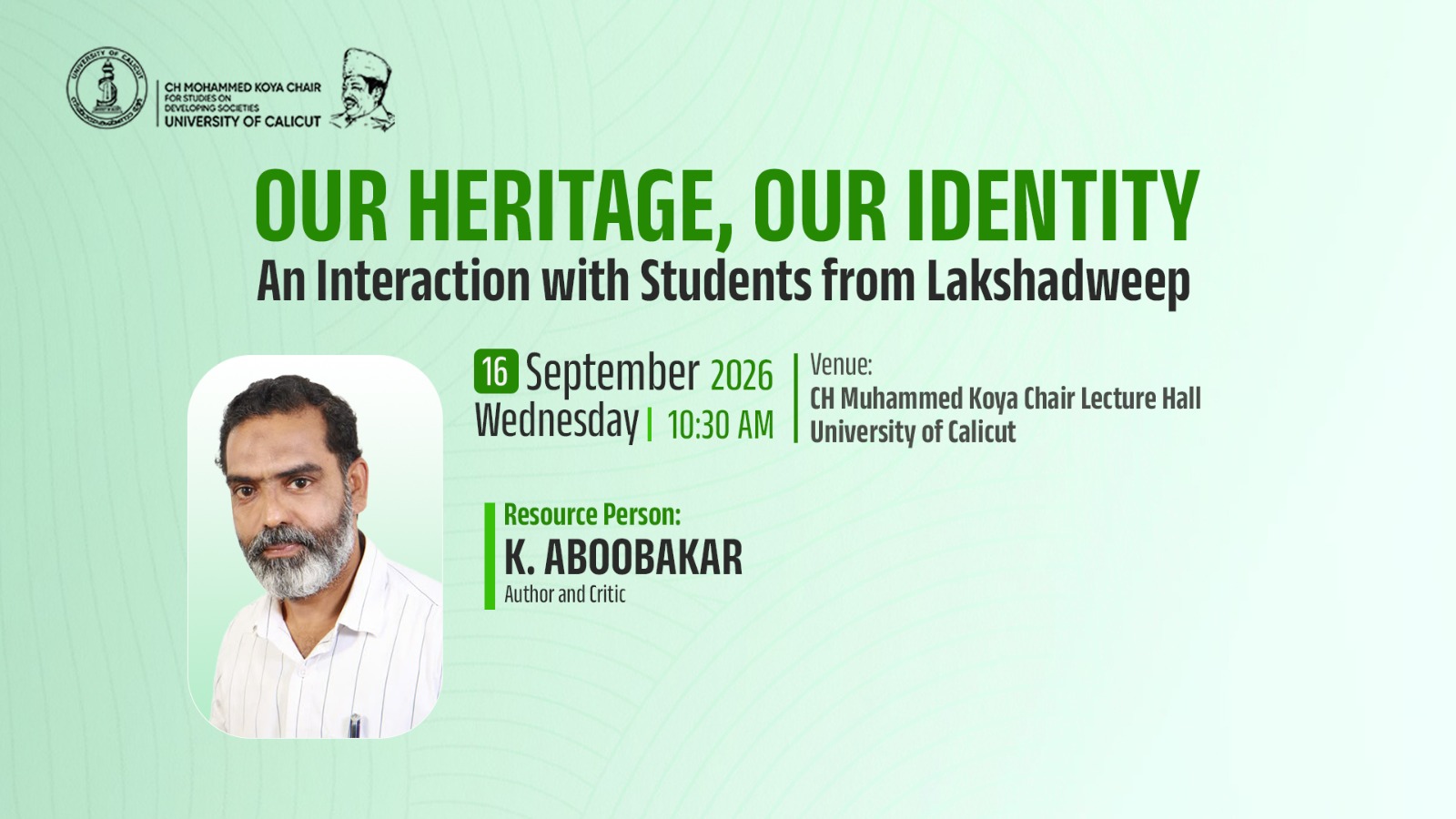 Poster for Our Heritage, Our Identity by K Aboobakar